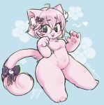  accessory animal_humanoid anthro bow_ribbon domestic_cat felid feline felis female floral_background fur hair_accessory heavens_to_betsy hi_res humanoid kemono mammal nyanners pink_body pink_fur pink_paws purple_eyes smile solo thick_thighs vtuber 
