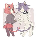  accessory animal_humanoid bottomwear cat_humanoid clothed clothing danganronpa digital_media_(artwork) duo felid felid_humanoid feline feline_humanoid female fully_clothed hair hair_accessory himiko_yumeno humanoid kokichi_ouma light_body light_skin looking_at_viewer looking_back looking_back_at_viewer male mammal mammal_humanoid neckerchief paw_pose pose prick_ears purple_eyes purple_hair purple_tail rear_view red_eyes red_hair red_tail skirt smile source_request topwear unknown_artist 