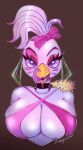  1ndigocat 2022 anthro avian big_breasts bikini bikini_top bird bow_ribbon breasts chicken choker clothing ear_piercing ear_ring evil_face evil_look eyelashes fangs feathers female five_nights_at_freddy&#039;s five_nights_at_freddy&#039;s:_security_breach galliform gallus_(genus) glamrock_chica_(fnaf) hi_res huge_breasts hybrid jewelry lipstick long_eyelashes machine makeup necklace peak phasianid piercing pink_bikini pink_bow pink_clothing pink_lipstick pink_swimwear purple_eyes ring_piercing scottgames solo speech_bubble swimwear tight_clothing tongue toony toony_eyes video_games white_body white_feathers 
