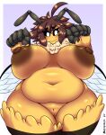  absurd_res antennae_(anatomy) arthropod bee bepinips big_breasts breasts brown_hair female genitals hair hi_res huge_breasts hymenopteran insect insect_wings pussy slightly_chubby thick_thighs wings yellow_body 