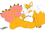  4_toes after_vore anthro barefoot belly big_belly claws digestion feet foot_fetish foot_focus heartman98 hi_res male miles_prower nude oral_vore pawpads paws sega soles solo sonic_the_hedgehog_(series) toe_claws toes vore wrinkled_feet 