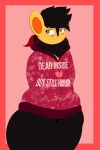  absurd_res anthro black_body black_fur blush bottomless bottomless_male chillyspicky clothed clothing fur girly hi_res hoodie luxio male mammal nintendo orange_eyes pok&eacute;mon pok&eacute;mon_(species) shiny_pok&eacute;mon solo tadeo_(chillyspicky) topwear video_games 