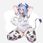  1girl absurdres animal_ears bangs blue_eyes blue_hair blush breasts breasts_apart cameltoe covered_nipples cow_ears cow_tail highres horns huge_breasts indie_virtual_youtuber looking_at_viewer miilkywayz mole mole_under_eye muroku_(aimichiyo0526) solo tail virtual_youtuber 