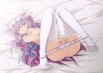  anus breasts feet finger_to_mouth fingering legs_together long_hair lying masturbation medium_breasts natsume_riu no_bra panties panty_pull patchouli_knowledge purple_eyes purple_hair pussy_juice solo tears thighhighs touhou underwear 