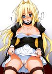  blonde_hair blue_eyes blush breasts colorized ishikei large_breasts long_hair nipples panties pussy_juice see-through sekirei skirt skirt_lift solo tears thigh_strap translated tsukiumi underwear very_long_hair wet wet_clothes wet_panties 