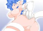  animal_ears anus ass big_hair blue_eyes blue_hair breasts cat_ears fat_mons felicia large_breasts no_panties noise pussy solo tail vampire_(game) 