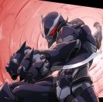  1boy absurdres akimaru armor blade full_armor glowing glowing_eyes highres male_focus original pixiv_fantasia_last_saga punching red_eyes solo 