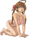  after_fellatio all_fours arika_yumemiya bad_id bad_pixiv_id barefoot bikini blue_eyes braid breasts brown_hair cum cum_in_mouth cum_on_body cum_on_breasts cum_on_upper_body facial medium_breasts my-otome sketch solo swimsuit twin_braids uniskie 