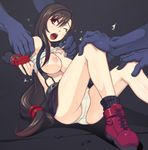  boots breasts brown_hair cameltoe caryo final_fantasy final_fantasy_vii imminent_rape large_breasts long_hair long_legs lowres nanashino panties pencil_skirt skirt socks solo suspender_skirt suspenders tearing_clothes tears tifa_lockhart torn_clothes underwear very_long_hair wince 