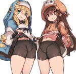  androgyne_symbol bike_shorts black_gloves black_shorts blonde_hair blush bridget_(guilty_gear) brown_hair bulge cameltoe clothes_lift cowboy_shot fingerless_gloves from_below gloves green_eyes guilty_gear guilty_gear_strive habit hair_between_eyes hat hood hoodie hoodie_lift karukan_(monjya) lifted_by_self long_hair long_sleeves looking_at_viewer may_(guilty_gear) navel open_mouth otoko_no_ko red_eyes shorts sidelocks simple_background skirt skirt_lift skull_and_crossbones thighs white_background 