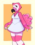  animal_crossing anthro avian bird clothing dress female flamingo flora_(animal_crossing) hi_res nintendo pink_body sleepyscreen solo video_games 