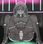  absurdres bangs bar_censor boots breast_cutout breasts censored crotchless crotchless_panties curly_hair gloves greyscale high_heel_boots high_heels highres humiyou idolmaster idolmaster_million_live! knee_boots looking_at_viewer m_legs medium_breasts medium_hair monochrome nipples on_bed panties parted_bangs pillow pussy spot_color spread_legs spread_pussy thighhighs tokugawa_matsuri underwear 
