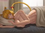  animal_humanoid big_breasts blonde_hair breasts cat_humanoid felid felid_humanoid feline feline_humanoid female hair hi_res humanoid lying mammal mammal_humanoid nude on_side pillow solo superbusty 