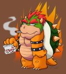  belly bowser cigarette collaboration drug_dealer drugs fatdanwich frown grizzlybearon hair hi_res horn humor koopa looking_at_viewer male mario_bros nintendo red_hair scalie shell smoking solo spike_(disambiguation) video_games 