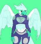  anthro avian beak bird blue_body blue_feathers blue_wings breasts clothed clothing digital_media_(artwork) feathered_wings feathers female hi_res kuby_owo looking_at_viewer open_mouth saanvi_(kuby_owo) simple_background smile solo white_body white_feathers wings 