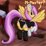  1:1 anatomically_correct butt callichrome cleaning clothing cutie_mark embarrassed equid equine female feral fluttershy_(mlp) footwear friendship_is_magic hasbro hi_res horse legwear looking_at_viewer looking_back maid_uniform mammal my_little_pony panties pegasus pony socks solo spread_wings startled stockings teats underwear uniform wings 