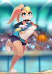  anthro ball basketball_(ball) blonde_hair bottomwear breasts clothing female hair hi_res lagomorph leporid lola_bunny looney_tunes mammal rabbit shirt shorts solo topwear tsampikos warner_brothers 