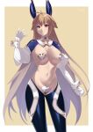  1girl absurdres animal_ears archetype_earth arcueid_brunestud bangs blonde_hair blush breasts covered_nipples fake_animal_ears fate/grand_order fate_(series) heart_maebari heart_pasties highres kurozawa_yui large_breasts long_hair looking_at_viewer maebari meme_attire navel pasties rabbit_ears red_eyes revealing_clothes reverse_bunnysuit reverse_outfit shrug_(clothing) smile solo thighs tsukihime very_long_hair wrist_cuffs 