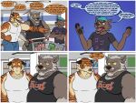  absurd_res anthro boomer_(nanoff) bottomwear canid canine canis clothing comic denim denim_clothing felid graphic_tee group hi_res jeans male mammal mature_male microsoft miles_(nanoff) minecraft mojang musclegut muscular muscular_male nanoff pantherine pants pecs riot_(band) shirt supermarket tank_top tiger topwear video_games wolf xbox_game_studios zoomer_(nanoff) 