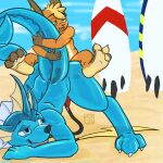  absurd_res anal anal_penetration anthro ass_up beach blonde_hair blue_body bodily_fluids brown_body brown_fur canid claws duo eeveelution feet fin frill_(anatomy) fur genital_fluids genitals hair head_crest head_frill hi_res holding_tail internal jack-o&#039;_pose long_tail looking_at_another looking_away looking_back male male/male mammal moxsully nintendo open_mouth open_smile orange_body orange_fur penetration penile penile_penetration penis penis_in_ass pok&eacute;mon pok&eacute;mon_(species) pose raichu raised_tail rodent sand seaside size_difference smaller_male smile spread_toes surfboard tail_hug tan_body tan_fur tapering_penis teeth_showing toe_curl toes translucent translucent_body vaporeon video_games 