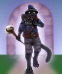  anthro black clothed clothing digital_media_(artwork) domestic_cat felid feline felis furry hi_res invalid_tag magic magic_user male mammal portal pose solo staff walking 