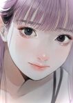  1girl black_eyes close-up closed_mouth highres light_smile looking_at_viewer mole mole_under_eye original purple_hair smile solo tsunko_(9v2_q) 