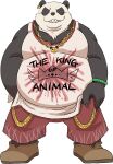  2022 anthro belly big_belly black_body black_nose bottomwear clothing giant_panda hi_res kemono male mammal overweight overweight_male shirokumaou shirt shorts simple_background solo text text_on_clothing text_on_shirt text_on_topwear topwear ursid white_body 