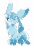  3_toes ambiguous_gender big_ears blue_body blue_ears blue_eyes blue_fur blue_hair blue_inner_ear blue_inner_ear_fluff blue_tail blush canid colored digital_media_(artwork) dipstick_tail eeveelution feet feral fluffy fluffy_chest fluffy_ears fluffy_tail front_view full-length_portrait fur glaceon glistening glistening_body glistening_fur hair hi_res inner_ear_fluff kemono leg_markings looking_at_viewer mammal markings monotone_ears multicolored_body multicolored_fur multicolored_hair multicolored_tail nintendo no_sclera one_eye_closed paws pigtails pok&eacute;mon pok&eacute;mon_(species) portrait pupils quadruped shaded simple_background sitting socks_(marking) solo suppainu tail_markings three-quarter_view toes tuft two_tone_body two_tone_fur two_tone_hair two_tone_tail video_games white_background white_pupils wink 