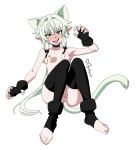  1girl absurdres animal_ears black_choker breasts cat_ears cat_girl cat_tail choker elf fangs fingerless_gloves full_body gloves goblin_slayer! green_hair high_elf_archer_(goblin_slayer!) highres kemonomimi_mode myahogao nipples nude pointy_ears ponytail pussy signature small_breasts solo tail thighhighs tongue tongue_out 