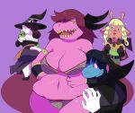  absurd_res amazon_(dragon&#039;s_crown) andromorph anthro big_breasts breasts catti_(deltarune) cervid chubby_anthro chubby_female clothing cosplay crossover crossover_cosplay deltarune domestic_cat dragon&#039;s_crown felid feline felis female group hair hat headgear headwear hi_res human intersex kris_(deltarune) long_hair mammal noelle_holiday red_eyes reptile scalie smile snake susie_(deltarune) tagme toonarscontent undertale_(series) video_games wide_hips witch_costume witch_hat 