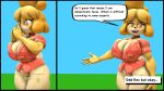  2022 3d_(artwork) abstract_background animal_crossing anthro athletic athletic_anthro athletic_gynomorph athletic_intersex bell big_breasts blonde_hair breasts bulge canid canine canis cleavage clothed clothing collar curvaceous curvy_figure dialogue digital_drawing_(artwork) digital_media_(artwork) domestic_dog dress_shirt english_text fingers floppy_ears fur gynomorph hair hi_res hourglass_figure huge_breasts intersex isabelle_(animal_crossing) khaki_pants looking_at_viewer mammal multicolored_body multicolored_fur muscular muscular_anthro muscular_gynomorph muscular_intersex nintendo orange_eyes outside shih_tzu shirt short_hair simple_background small_waist solo source_filmmaker standing talking_to_viewer text thick_thighs topwear toy_dog two_tone_body two_tone_fur vaultlad video_games voluptuous white_body white_fur wide_hips yellow_body yellow_fur 