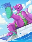  animate_inanimate anthro diaper dinosaur dytjg flippers happy hi_res inflatable living_inflatable male pool_(disambiguation) pool_toy raised_leg reptile scalie smile solo theropod tyrannosaurid tyrannosaurus tyrannosaurus_rex water zoran 