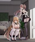  2girls absurdres alternate_costume apron ass azur_lane back_cutout backless_outfit bangs bare_arms bare_back bed black_bow black_dress black_footwear black_ribbon black_skirt black_thighhighs blinds blonde_hair blush book bow breasts breasts_out broom cameltoe chinese_commentary cleavage closed_mouth clothing_cutout collar couch door dress enmaided expressionless floating_hair frilled_apron frilled_hairband frilled_skirt frills full_body garter_straps gem green_gemstone hair_between_eyes hair_bow hair_flaps hair_ribbon hairband high_heels highres holding holding_book indoors jean_bart_(azur_lane) lace-trimmed_legwear lace_trim large_breasts leaning_forward legs light_smile long_hair looking_at_viewer looking_back maid maid_apron maid_headdress median_furrow multiple_girls nipples panties pantyshot ponytail pumps red_eyes ribbon richelieu_(azur_lane) short_dress shoulder_blades sidelocks skirt sleeveless sleeveless_dress spread_legs squatting standing thighhighs thighs two-tone_footwear underwear very_long_hair waist_apron white_apron white_bow white_collar white_panties white_thighhighs wsfw 