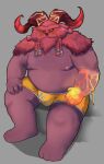  2021 absurd_res anthro belly big_belly blush bovid bulge clothing hi_res kemono league_of_legends male mammal moobs nipples ornn_(lol) overweight overweight_male riot_games sitting solo tappe124 underwear video_games 