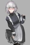  1girl absurdres ahoge apron bangs basaru_1106 black_dress blush breasts dress fate/grand_order fate_(series) gloves grey_hair highres jeanne_d&#039;arc_alter_(fate) large_breasts long_sleeves looking_at_viewer short_hair solo yellow_eyes 
