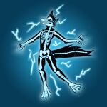  1:1 2022 5_fingers anthro biped bone canid canine digital_media_(artwork) electric_shock electricity fangs fingers fox fox_tail glowing gradient_background hi_res male mammal pazymomo simple_background skeleton solo 