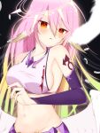  +_+ 1girl absurdres angel angel_wings armpits bangs bare_shoulders black_background blonde_hair blush breasts bridal_gauntlets cape collarbone commentary cowboy_shot crop_top falling_feathers feathered_wings gradient_hair green_hair groin hair_between_eyes halo hand_up highres jibril_(no_game_no_life) large_breasts long_hair looking_at_viewer low_wings midriff multicolored_hair navel no_game_no_life parted_lips pink_hair shirt shoulder_tattoo sideboob sidelocks simple_background single_bridal_gauntlet sleeveless sleeveless_shirt solo symbol-shaped_pupils tachibana_shiro tattoo taut_clothes taut_shirt very_long_hair waist_cape white_shirt white_wings wing_ears wings yellow_cape yellow_eyes 