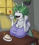  absurd_res anthro arthropod big_breasts breasts cleavage clothed clothing female food green_eyes green_hair hair hi_res huge_breasts insect lepidopteran moonlitesau moth solo tagme 