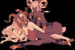  2girls animal_ears ankh arknights armpit_crease armpits barefoot beeswax_(arknights) beeswax_(weisser_sand)_(arknights) black_nails bracelet breasts carnelian_(arknights) carnelian_(shining_dew)_(arknights) clothing_request dark-skinned_female dark_skin goat_ears goat_horns goat_tail hair_between_eyes high_heels highres hitobashira_(1746164306) horns jewelry large_breasts long_hair looking_at_viewer medium_hair mole mole_on_armpit mole_on_breast mole_on_foot multiple_girls nail_polish red_eyes skindentation small_breasts tail thighhighs toenail_polish toenails very_long_hair white_hair yellow_eyes 