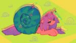  2020 colored colorful colorful_background ears_down equid equine fan_character female gastropod hair horse hybrid looking_at_viewer mammal mollusk orchidpony pink_hair pivoted_ears pony shell smile smiling_at_viewer snail solo 