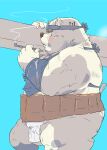  2021 anthro asian_clothing belly big_belly blue_background blush clothing east_asian_clothing fundoshi hi_res humanoid_hands japanese_clothing kemono male mammal overweight overweight_male simple_background solo tachiuo underwear ursid white_clothing white_fundoshi white_underwear 
