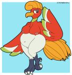  2022 absurd_res anthro avian beak blue_background border european_mythology feathers female full-length_portrait genitals greek_mythology green_body green_feathers hi_res ho-oh inverted_nipples legendary_pok&eacute;mon mama_bird_(onefattycatty) mythological_avian mythological_firebird mythology navel nintendo nipples outside_border overweight overweight_female phoenix pok&eacute;mon pok&eacute;mon_(species) portrait pussy red_body red_eyes red_feathers screamoshaymin signature simple_background solo tail_feathers talons thick_thighs video_games white_body white_border white_feathers yellow_body yellow_feathers yellow_tail 