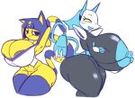  animal_crossing ankha_(animal_crossing) anthro areola big_breasts big_butt black_areola black_body black_eyes blue_areola blue_hair blue_nipples bottomless breasts butt clothed clothing deltarune duo felid feline female floating_hands genitals hair half-closed_eyes hand_on_breast hands_behind_head huge_breasts huge_butt huge_thighs looking_at_viewer machine mammal markings narrowed_eyes nintendo nipples open_mouth pussy robot shirt striped_markings striped_tail stripes tail_markings tasque_manager thick_thighs topwear undertale_(series) video_games wallstapless yellow_body yellow_eyes 