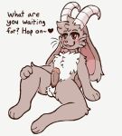  absurd_res anthro balls bovid caprine countershading dialogue fluffy genitals goat hi_res horn hybrid inviting inviting_to_fuck inviting_to_sex jitterclaws lagomorph leporid male mammal penis presenting presenting_penis rabbit solo talking_to_viewer whiskers 