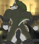  anthro binding black_body black_fur black_tentacles blue_eyes camp14 canid canine canis ear_piercing forced fur hi_res link_(wolf_form) male mammal muscular nintendo nude penetration piercing solo tentacle_penetration tentacles the_legend_of_zelda video_games wolf 