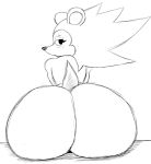  2018 animal_crossing anthro arthurclaws big_butt black_eyes black_nose blush butt closed_frown eulipotyphlan eyelashes female half-closed_eyes hedgehog hi_res huge_butt looking_back mammal monochrome mouth_closed narrowed_eyes nintendo rear_view round_ears sable_able simple_background sitting sketch snout solo video_games white_background 