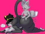  2018 all_fours ambiguous_penetration anthro areola arthurclaws artist_name big_breasts big_butt black_areola black_clothing black_eyes black_hat black_headwear black_nipples black_nose blush breasts butt butt_grab cheek_tuft clothing countershading dialogue dipstick_tail doggystyle domestic_cat duo facial_tuft feet felid feline felis female footprint from_behind_position fur grey_body grey_fur grin half-closed_eyes hand_on_butt hat head_tuft headgear headwear hi_res looking_back male male/female mammal markings mostly_nude multicolored_body multicolored_fur narrowed_eyes nipples nude pawprint penetration pink_background police_hat red_eyes sex shaded simple_background sketch smile sound_effects speech_bubble tail_markings thick_thighs toes tuft two_tone_body two_tone_fur whiskers yumiko_(arthurclaws) 
