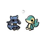  1:1 3_fingers 3_toes advos ambiguous_gender blue_body canid canine canis digital_media_(artwork) duo feet feral fingers fur green_body hi_res mammal nintendo pawpads pok&eacute;mon pok&eacute;mon_(species) riolu simple_background sitting snivy toes video_games white_background 