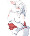  absurd_res anthro big_breasts blush bodily_fluids breasts clothing digital_media_(artwork) female fur hair hi_res huge_breasts lactating lagomorph leporid long_hair mammal milk multi_breast nipples panties pregnant pregnant_female rabbit shikibetsuko simple_background solo sweat text underwear white_body white_fur white_hair 