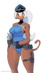  absurd_res admiral_brickell big_breasts bloons_tower_defense breasts clothing female gun hair haplorhine hat headgear headwear hi_res looking_at_viewer mammal military monkey neckwear primate raised_tail ranged_weapon side_boob sincastermon solo straps swimwear weapon white_hair 